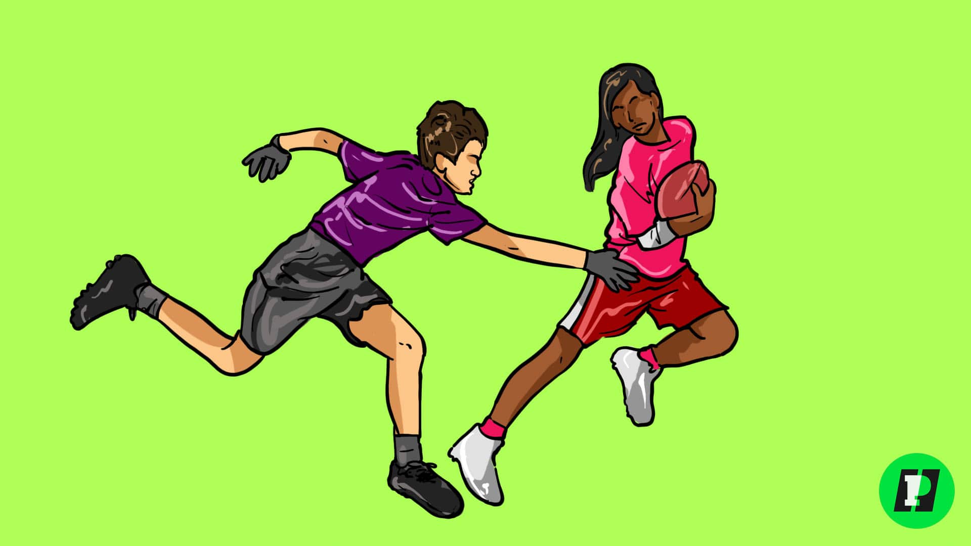 a girl and boy playing flag football