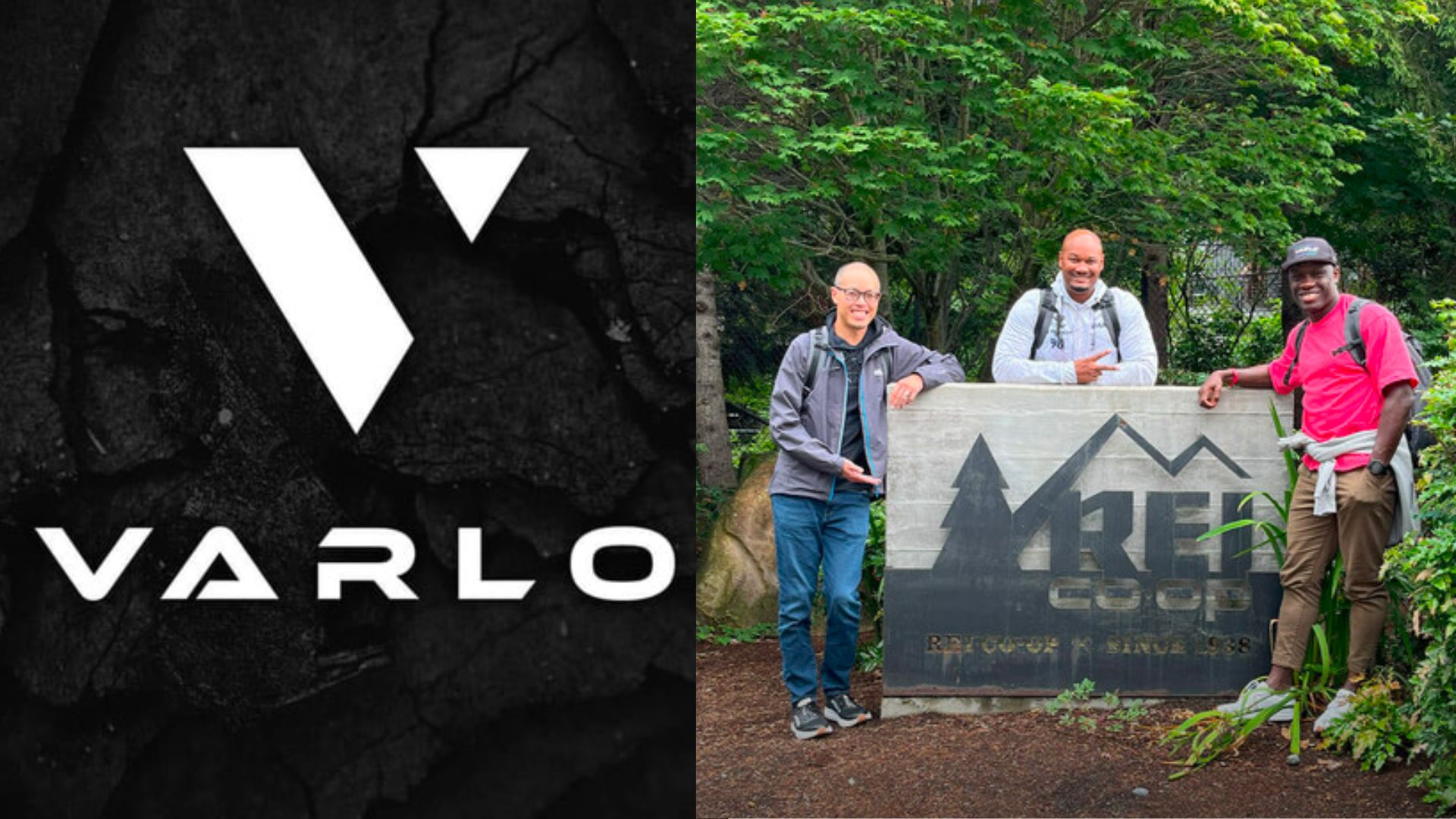varlo sports founders in front of sign with investors at REI